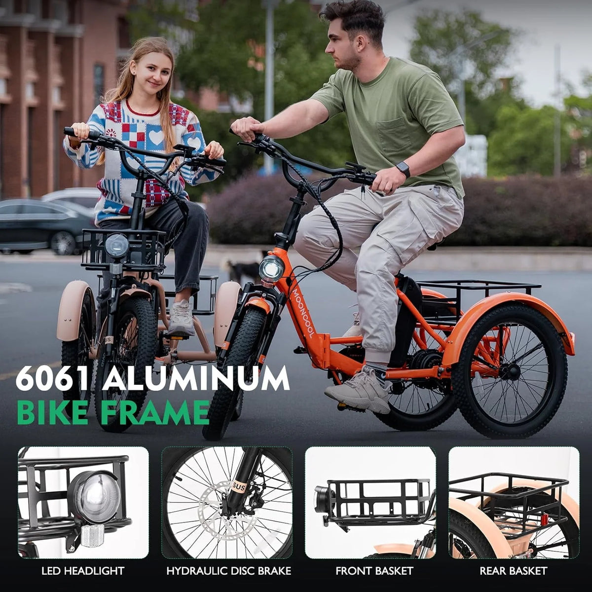 24 26 3 Wheel 350W 36V 7 Speeds Electric Tricycle with Large Basket G300