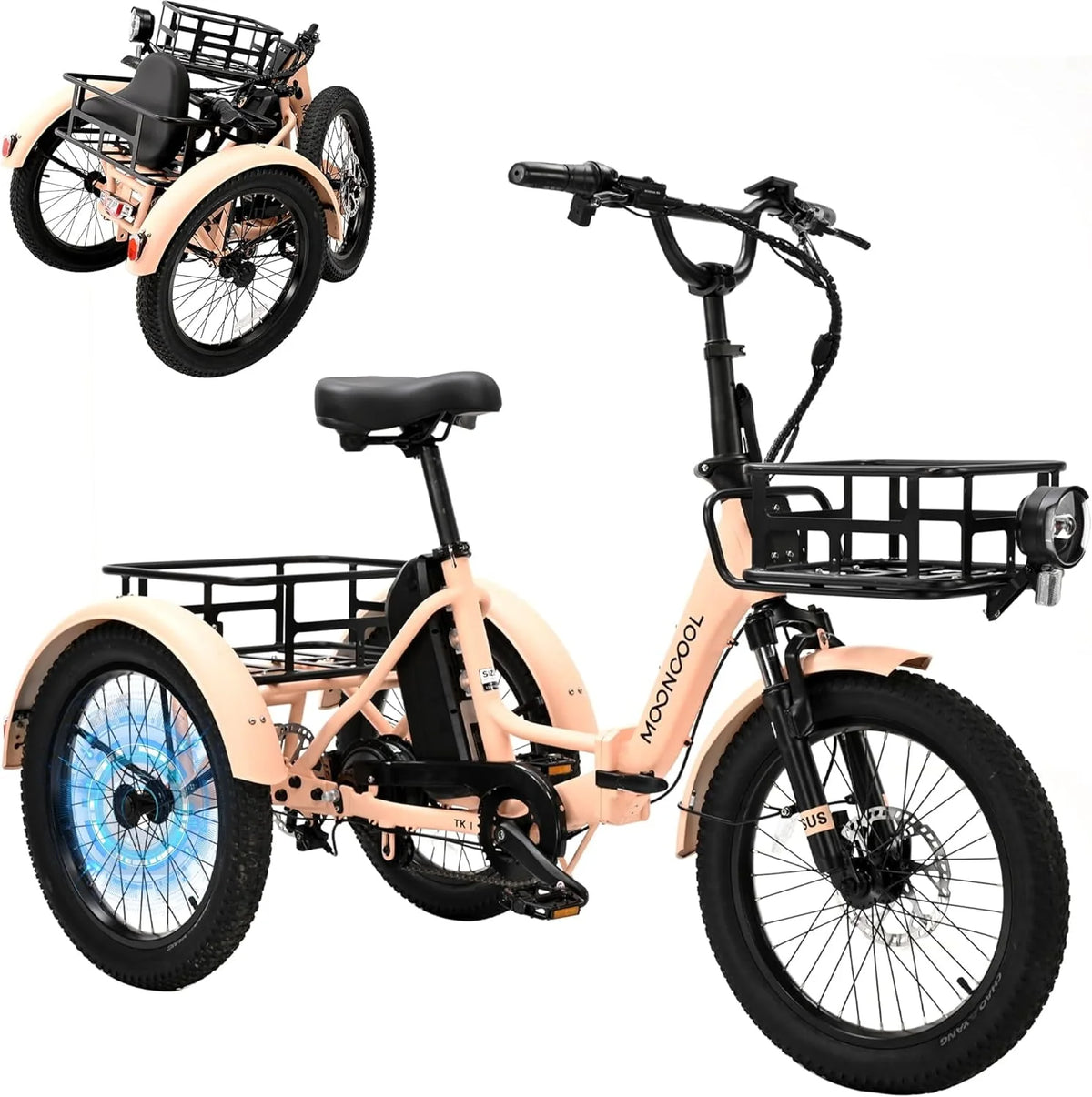 24 26 3 Wheel 350W 36V 7 Speeds Electric Tricycle with Large Basket G300