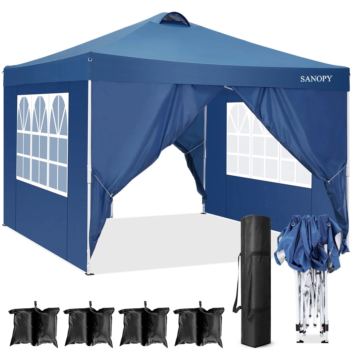 10' x 10' Pop-up Canopy Tent with 4 Removable Sidewalls and Carrying Bag, Black Y483240
