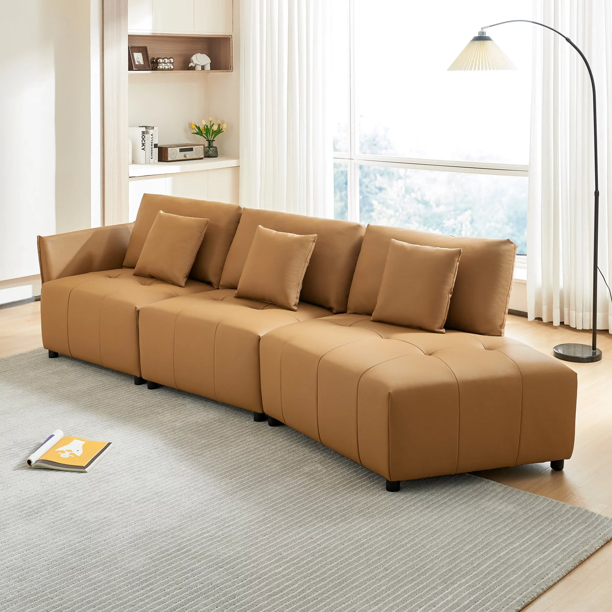 120'' Real Leather Button Tufted Modular Sectional Sofa N866139