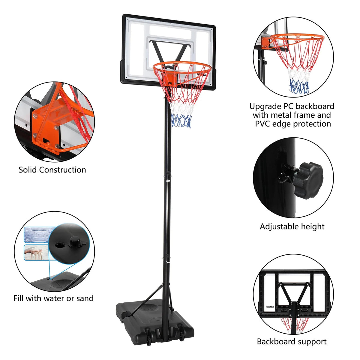 10 ft Adjustable Portable Basketball Hoop P6034