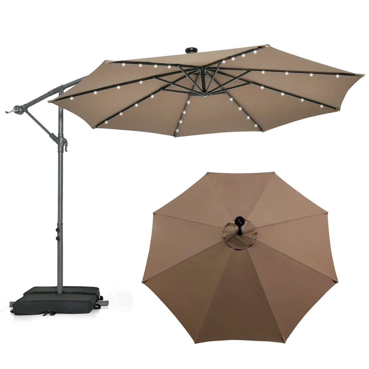 10FT Hanging Offset Umbrella with 32 LED Lights Y22732