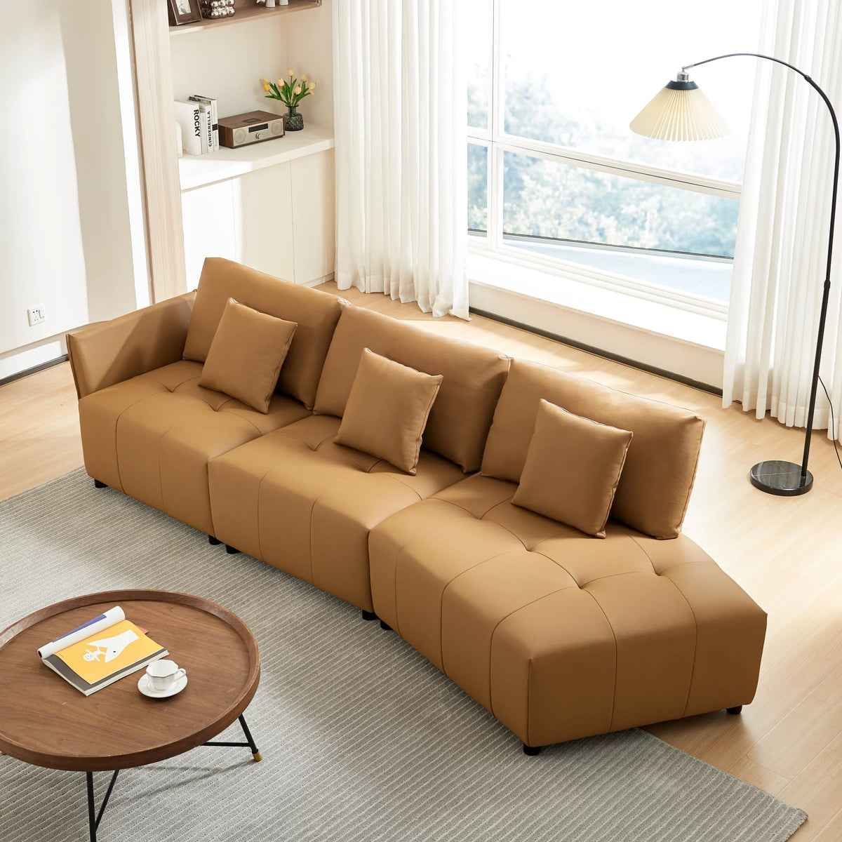 120'' Real Leather Button Tufted Modular Sectional Sofa N866139