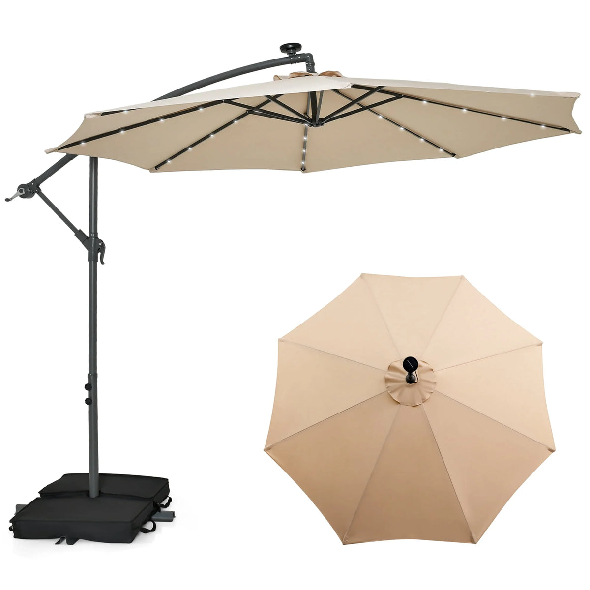 10FT Hanging Offset Umbrella with 32 LED Lights Y22732