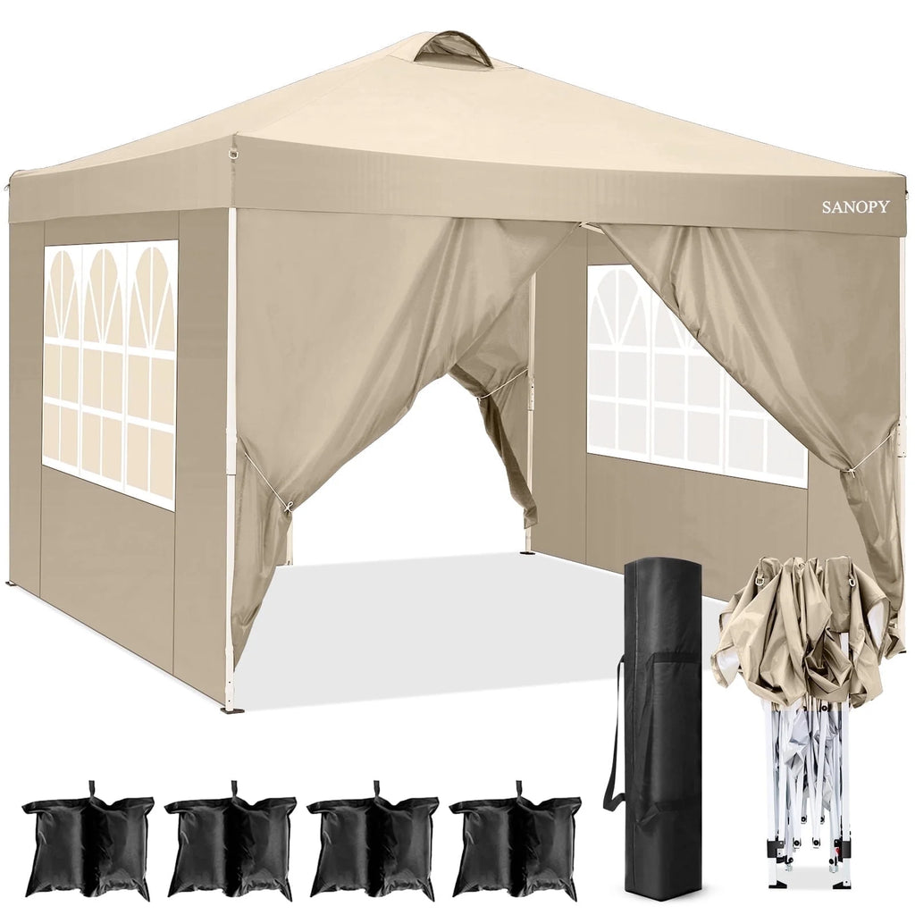 10' x 10' Pop-up Canopy Tent with 4 Removable Sidewalls and Carrying Bag, Black Y483240