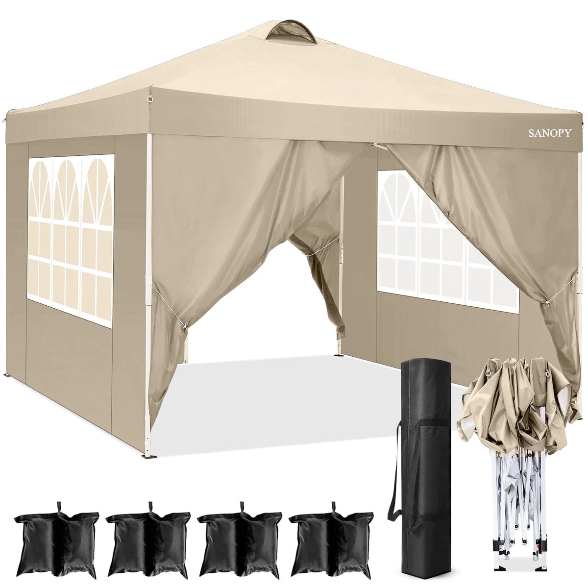 10' x 10' Pop-up Canopy Tent with 4 Removable Sidewalls and Carrying Bag, Black Y483240