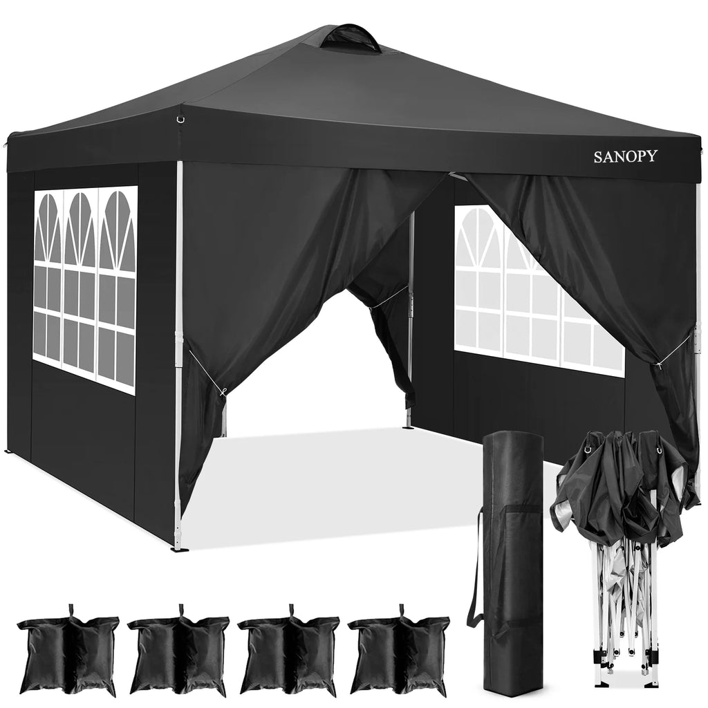 10' x 10' Pop-up Canopy Tent with 4 Removable Sidewalls and Carrying Bag, Black Y483240