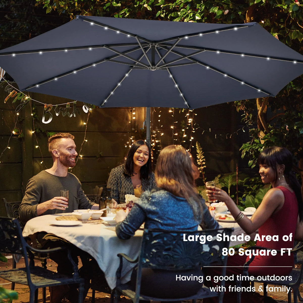 10FT Hanging Offset Umbrella with 32 LED Lights Y22732
