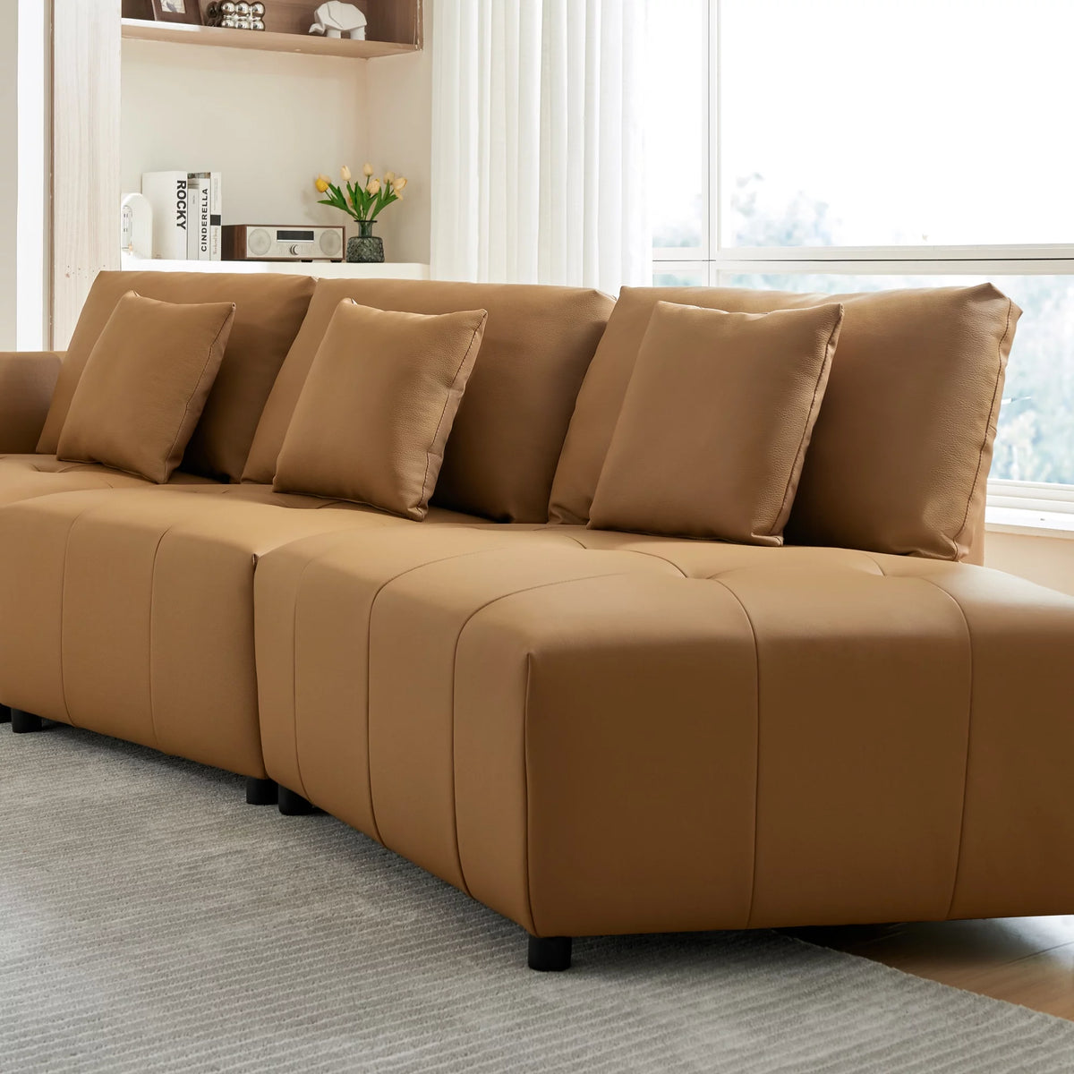 120'' Real Leather Button Tufted Modular Sectional Sofa N866139