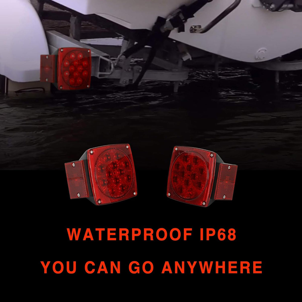 12V Red Led Square Submersible Trailer Lights, Turn Signal License Brake Tail Light Kit O708