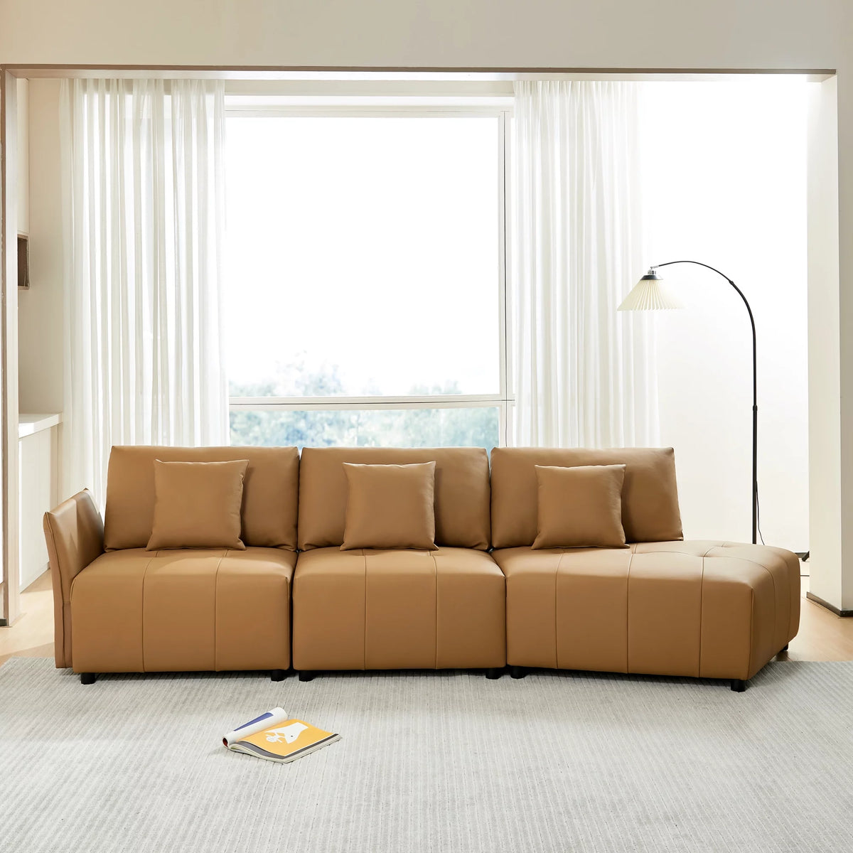 120'' Real Leather Button Tufted Modular Sectional Sofa N866139