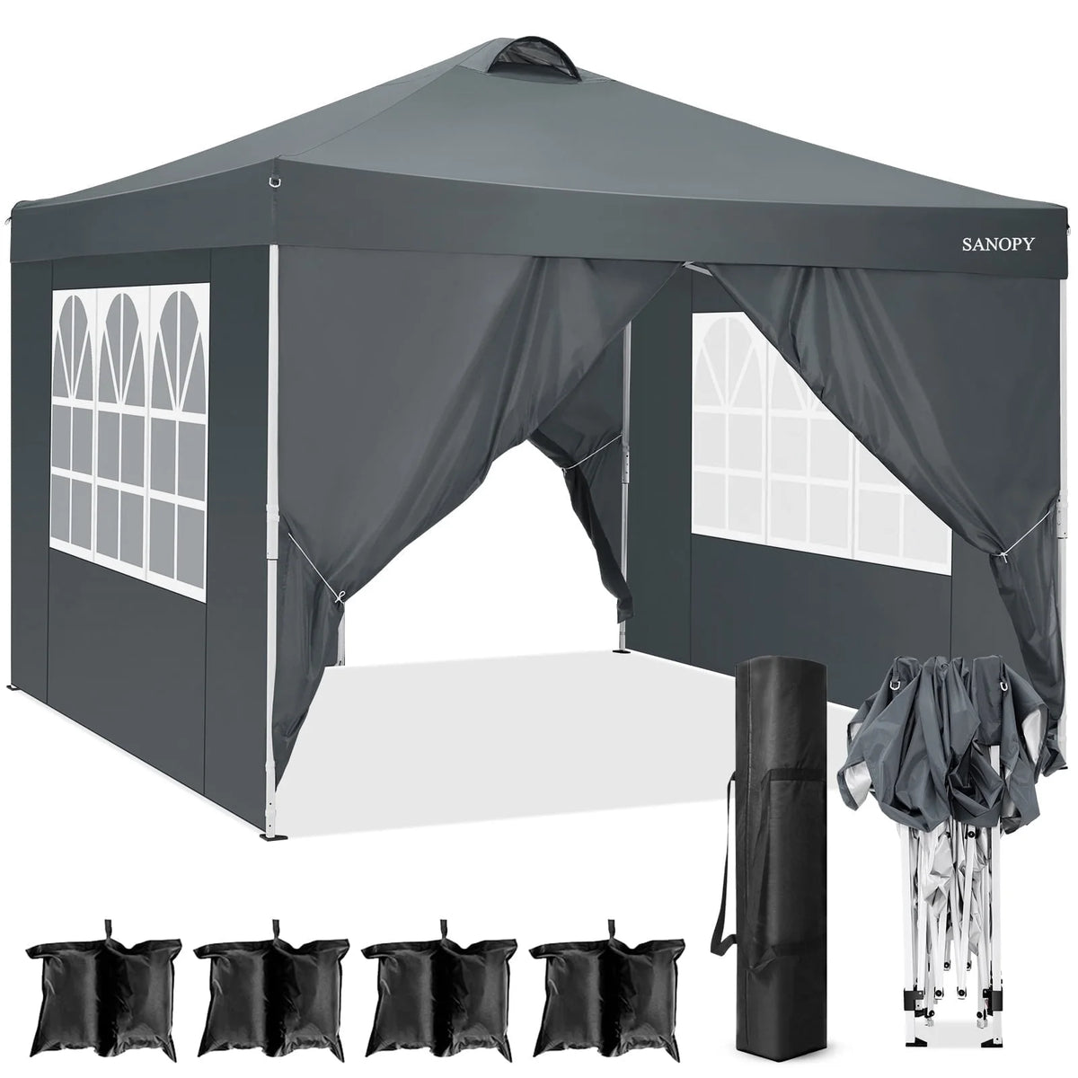 10' x 10' Pop-up Canopy Tent with 4 Removable Sidewalls and Carrying Bag, Black Y483240